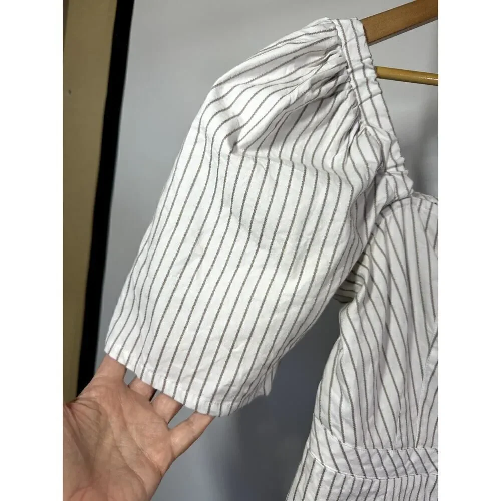 MAEVE ANTHROPOLOGIE Women's Cotton Striped Button Down Peplum Top White Size 10